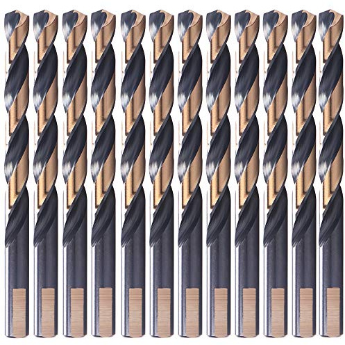 12 PCS,1/4, Black and Gold Coated Twist Drill Bits, Pack in Plastic Bag