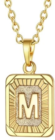 FOCALOOK Buchstabe M Anhänger mit 50cm verstellbar Rolokette goldene Initiale Collier 18k vergoldet Schmuck für Damen Mädchen für Valentinstag Jahrestag