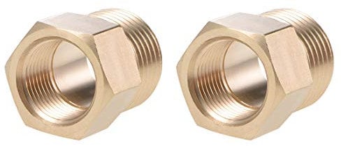 sourcing map Brass Threaded Pipe Fitting G1/2 Male X G3/8 Female Hex Bushing Adapter 26mm Length 2pcs
