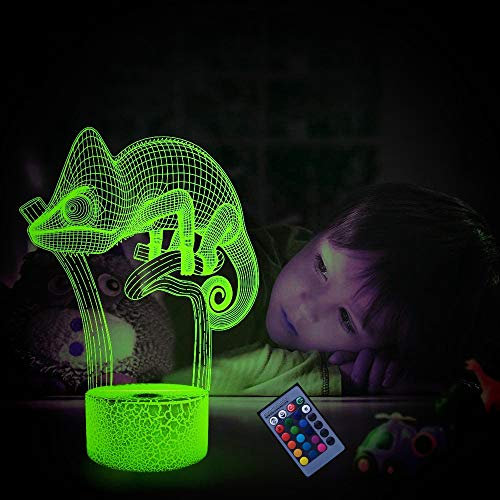 YTDZLTD Optische Täuschung 3D Chamäleon Nacht Licht 16 Farben Andern Sich Fernbedienung USB-Strom Touch Schalter Dekor Lampe LED Lampe Tisch Kinder Geburtstag Weihnachten Geschenk