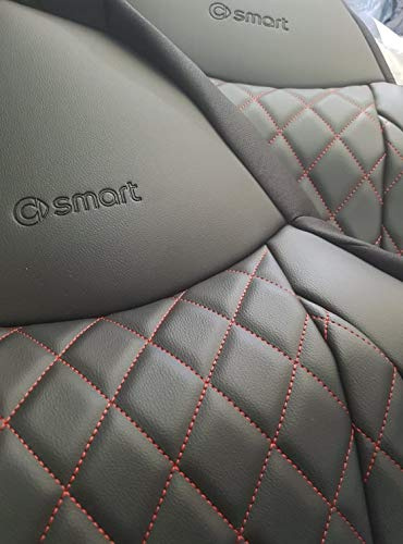 Top Car|| Rhombus| Zwei Autositzbezüge | aus Kunstleder | 100% Passgenau,KOM Sitzbezügesets, Kompatibel mit FORTWO | Rot-Schwarz (Kompatibel mit FORTWO (450) 1998-2005)