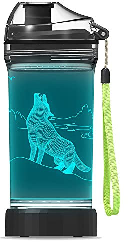 Wolf Gifts, Light Up Boy Water Bottle with 3D Animal Wolf Design- 14 OZ Tritan BPA Free Eco-Friendly - Cool Drinking Cups Gift for School Baby Kids Child Christmas Holiday