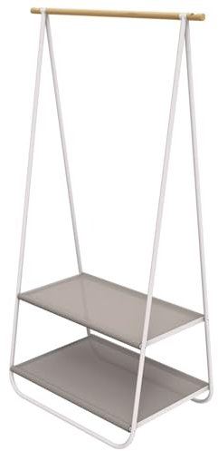 Box and beyond - Portant en Bois, Métal et Textilène - 1 Barre de Penderie / 2 Étagères - Blanc/Naturel - 55 x 95 x 171 cm