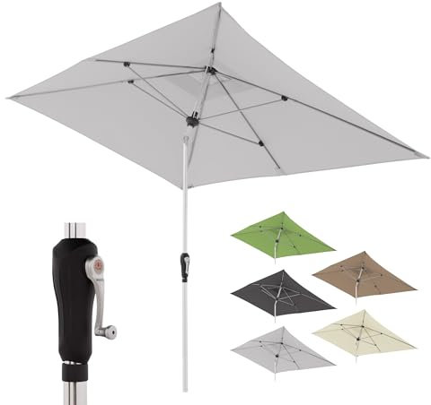 Doppler Sonnenschirm für den Garten SL-AZ Auto Tilt 190x290 cm Hellgrau I Gartenschirm knickbar I Kurbelschirm mit UV-Schutz 80+ I Kurbelschirm aus Aluminium I regenabweisendes Polyester-Schirmdach