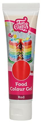 FunCakes Food Colour Gel Roja: Colorante alimenticio altamente concentrado para masa. masa. Fácil de dosificar gracias al cómodo tubo. Goteo único para crear colores vibrantes. Halal. 30 g.