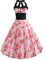 Robe Vintage Années 50 Femme Retro Rockabilly Pin Up Élégante Robes sans Manche Dos Nu Décolleté en Cœur Polka Dot Trapèze Mariage Cocktail Soirée Fête Cérémonie Décontractée au Genou #Fleur Rose S