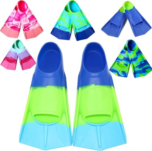 Fanwill Kids Swim Fins,Short Comfortable Flippers for Lap Swimming and Training for Children,Girls,Boys,Youth,Women(Blue/Green/SkyBlue XXXS)