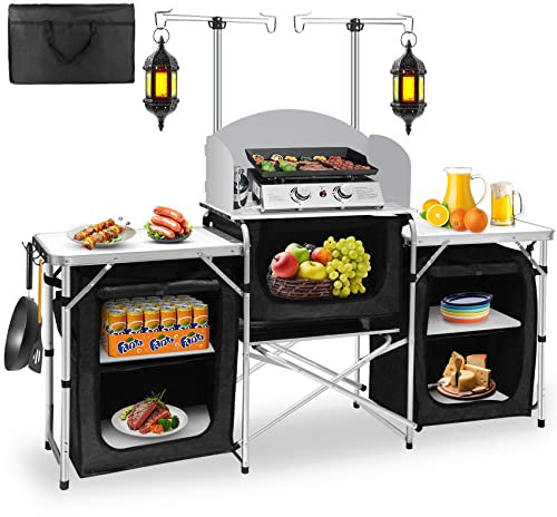 Seeutek Mesa de Cocina para Camping, Aluminio, Negro, 68.5 Pulgadas de Largo x 16.5 Pulgadas de Ancho x 43.5 Pulgadas de Alto