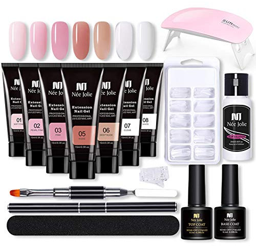 Layhou 15ml Gel Unghie Ricostruzione Kit con Mini lampada UV, Unghie Extension Gel Set, per Extension per Unghie Clip Base Coat top Coat per Nail Art Starter Kit (Multicolore1)
