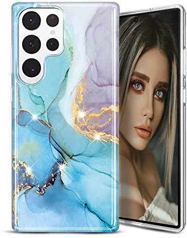 JIAXIUFEN Galaxy S23 Ultra Hülle Handyhülle TPU Silikon Weiche Schlank Schutzhülle Handytasche Flexibel Case Handy Hülle für Samsung Galaxy S23 Ultra 5G - Marmor Glitter Mint Purple