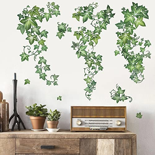 decalmile Adesivi Murali Foglie di Edera Verde Adesivi da Parete Vite Appesa Piante Verdi Decorazione Murale Camera da Letto Soggiorno Ufficio