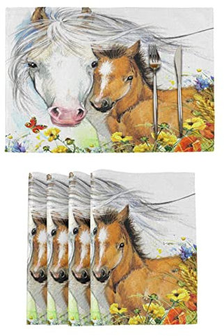 Polyester-Tischsets für Esstisch, 6 Pferde, Fohlen, Platzdeckchen, 30,5 x 45,7 cm, rutschfest, schmutzabweisend, hitzebeständig, Tischmatte, Esszimmer, Zuhause, Küche, Tischdekoration