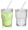 Lioong 2pcs Glass Coffee Cups with Lids and Straws,13Oz Ice Coffee Cup With Lids Matcha Glass Tumbler With Straws,Glasses Go to Cups Traveling Mugs For Cold Drinks Smoothie Juice Drinking (400ml)