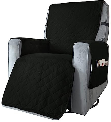Highdi Wasserdicht Rhombus Sesselschoner für Fernsehsessel 1 Sitzer, Sesselauflage mit Armlehnen, Relaxsessel Sesselschoner mit Verstellbaren Riemen und Taschen, Lehnenschutz (Klein,Schwarz)