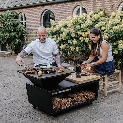 Barbecue Plancha Compania 114 x 60 x 62 cm, modello seduto, anello di fuoco, braciere con piastra di fuoco completa