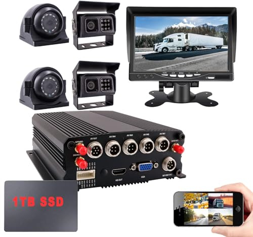 JOINLGO (1TB SSD Included) 4CH 4G GPS WiFi 1080P Vehicle Truck DVR Video Audio Recorder Kit Live View on APP/Web/PC with 4pcs Side Rear View IR Metal Car Camera for Fleet/RV