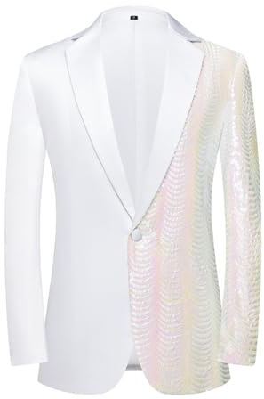 PYJTRL Blazer à paillettes pour homme Vert/bleu/doré, Rose, 3XL