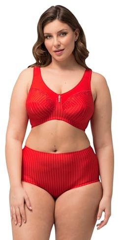 Ulla Popken Damen Entlastungs-BH, ohne Bügel, Strassanhänger, Cup C - G BRA, neon rot, 105C