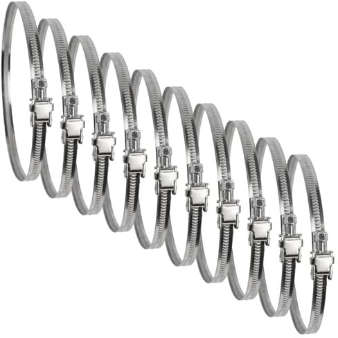 Repa Market 5 Inch Ducting Clamp - 10 Pack Adjustable Stainless Steel Hose Clamps - Silver