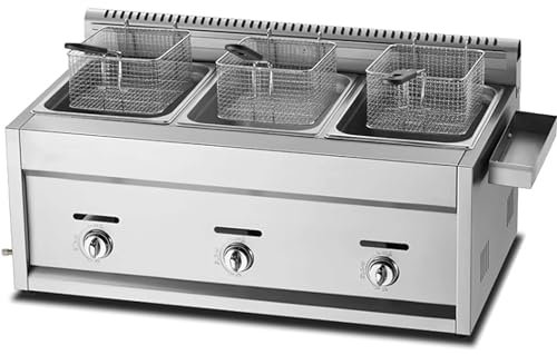 DPDZSW Friteuse 10l/20l, Friteuse à Gaz Commerciale, Panier De Comptoir en Acier Inoxydable, Friteuse De Restaurant, Frites Maison, avec Panier Et Couvercle, Contrôle De Température Réglable,3Tank