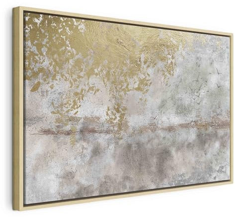 B&D XXL Bilder mit Rahmen 120x80 cm Wandbilder groß Leinwandbild XXL natürlicher Holzrahmen modern Wanddekoration Kunstdruck Wanddeko Wohnzimmer Schlafzimmer Abstrakte Landschaft Natur Vögel