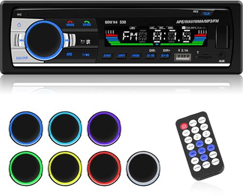 1 Din Autoradio Bluetooth - Poste FM Radio Voiture Bluetooth avec 7 rétro-éclairages colorés - USB/AUX in/SD Card/MP3/WMA/WAV/FLAC