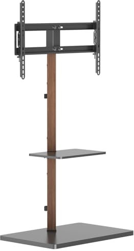 my wall Supporto per TV regolabile in altezza, HP119L, Porta TV da Parete con Mensola, Design in Legno, con Ripiano per Accessori, Inclinabile, Supporto VESA con Gestione dei Cavi