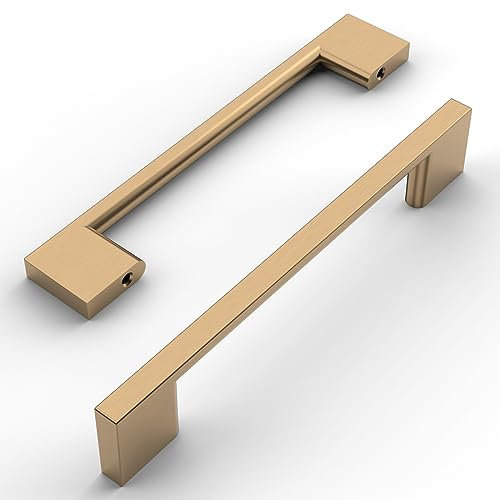 Amerdeco 10 Pack Champagne Bronze Cabinet Pulls - 5 Inch(128MM) Hole Centers Kitchen Handles for Cabinets and Cupboards - Drawer Pulls AM008