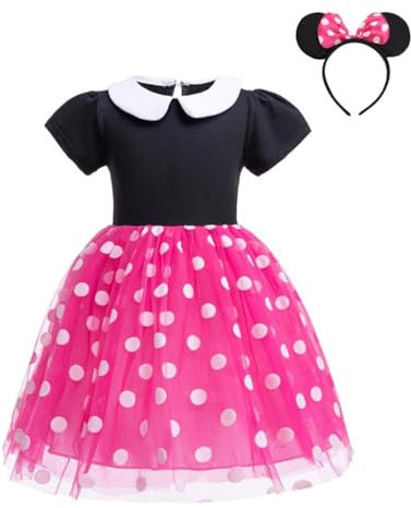 Lito Angels Minnie Mouse Prinzessin Kleid Kostüm Verkleidung mit Maus Ohren Haarreifen für Kleinkind Mädchen Größe 3-4 Jahre 104, Heißes Rosa (Tag-Nummer 110)