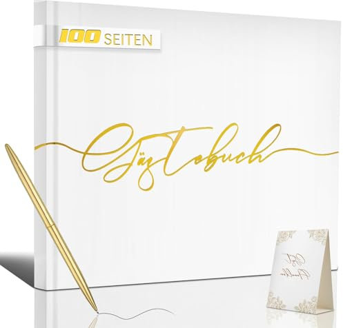 Mbsomnus Gästebuch Hochzeit - Blanko Hochzeitsbuch Mit 100 Seiten, Stickern und Autogrammkarte - Konfirmation Gästebuch für Brautpaar - Geschenke für Hochzeit und Geburtstag