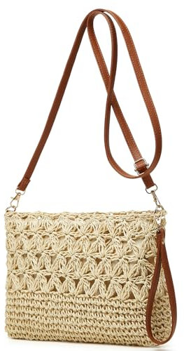 Stroh-Strandtaschen für Damen, Rattan-Geldbörsen, Sommer, Stroh, handgewebt, Tasche, Bast, Handtasche, Umhängetasche, quadratische Tasche, Beige