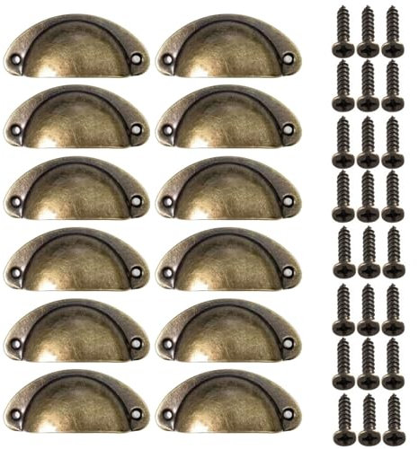 Mokife 12 Poignées de Meuble Vintage Bronze, Poignées de Tasse Coquille, Poignet de Tiroir Cuisine, Métal Boutons de Porte pour Placards, Armoires, Commodes, Penderies, Décoration