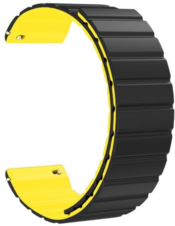 FiiMoo Bracelet Magnétique Compatible avec Garmin Forerunner 165/245, Venu 2 Plus, Vivoactive 5, Venu Sq 2 - 20mm Silicone Réglable - Noir + Jaune