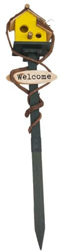 Birdhouses for Outdoors with Pole, 27.6 inch Tall Wood Bird House, Decorative Bird House Garden Stake for Lawn Yard Yellow Bird Houses For Outside