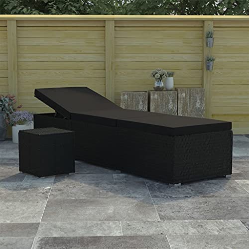 Wenjingqi-46228 Gartenliege mit Kissen und Tisch, Polyrattan, Schwarz