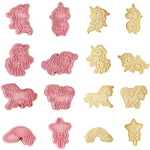 VYZUTR Formine Biscotti di Unicorno, 8 Pezzi Cookie Cutter Unicorn, Stampi Biscotti Plastica, Stampi 3D Biscotti, Stampi Biscotti Bambini,Tagliabiscotti per Bambini, per Decorare Biscotto Dolci Torta