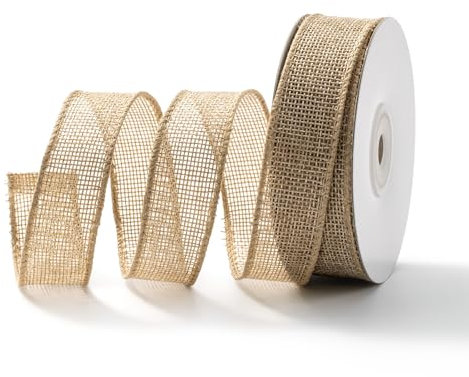 MORSUNBELA Geschenkband Natur Goldband Schleifenband mit Draht Juteband mit Drahtkante Seidenband Jute Dekoband,25 mm x 6,3 m