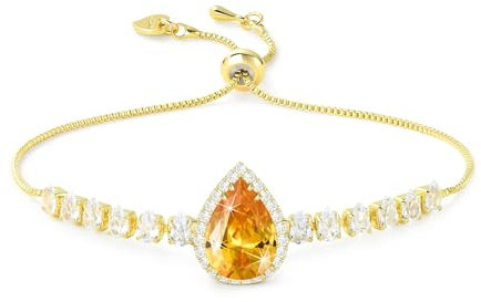 Linawe Bracelets à breloques en cristal de citrine pour femmes, diamant jaune et strass, pierre de naissance, zircone cubique, chaîne en or, costume de bal, joli ensemble de bracelets de mariage