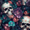 REDAMANCY Papier peint à décoller et à coller - Violet foncé, noir, bleu, tête de mort, fleurs roses, gothique, vintage, facile à décoller pour table de chevet, tiroir, armoire, locataire