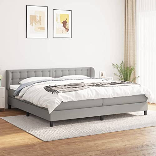 OHOOWOO Boxspringbett mit Matratze Hellgrau 200x200 cm Stoff,Boxspringbett mit verstellbarem Kopfteil und TaschenfederkernMatratze für erholsamen Schlaf