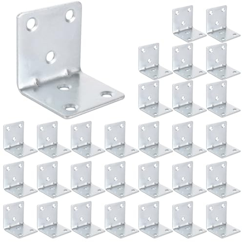 ASelected 30 Pcs Corner Bracket Stainless Steel Right Angle Corner Brace Small L Shape Corner Bracket – 40mm X 40mm X 40mm Metal Furniture Fastener Corner Brace Joint Corner Connector (Sliver)
