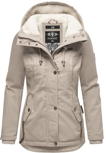 MARIKOO Damen warme Winterjacke mit kuscheliger Kapuze Bikoo Light Taupe Gr. L