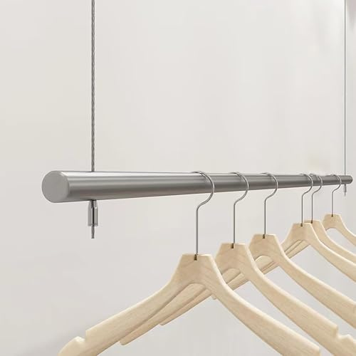 Kleiderstange,Garderobenstange,Deckenaufhänger,Belastbarkeit 75 kg,Begehbarer Kleiderschrank für Kleidung,Jacken und Mäntel,Edelstah (Silvery)
