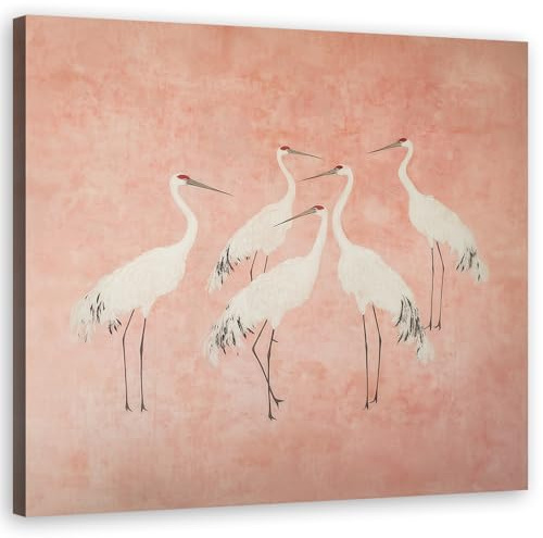 Feeby Leinwand Bilder - Kraniche Tiere Abstrakt - Canvas 50x50 cm - Deko Wohnzimmer - Wandbilder Schlafzimmer - Deko Aesthetic - Wand Deko - Leinwand Groß - Deko Zimmer - Leinwandbilder XXL