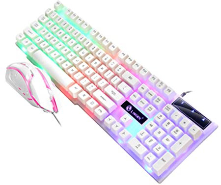 Angoily Clavier Filaire Clavier mécanique de Jeu mécanique RVB de Jeu et Gamer USB Ergonomique pc Game Souris Gamer USB d'ordinateur Blanche