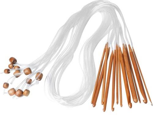 SSyang 12 Stück Bunte Tunesische Häkelnadel Afghan Häkelnadeln Häkelhaken Set,3-10mm Häkeln Stricken Nadeln Kit Bambus Nadel Tunesische Kunststoff Häkelnadeln Mit Seil Für Weaving(Karbonisierte Farbe)