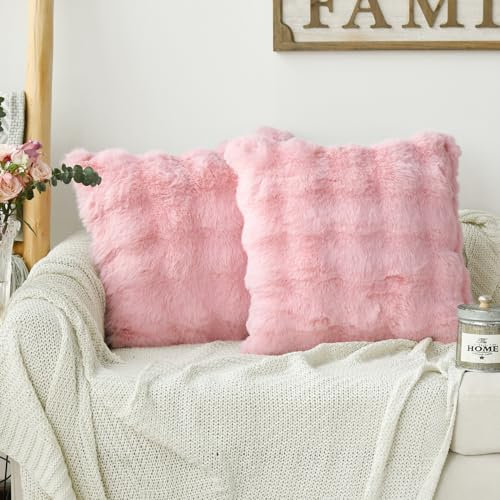 Artoid Mode Rosa Super Weich Künstliche Pelz Blasen Puffy Kissenbezüge 2er Set, 50x50 cm Flauschig Plüsch Samt Zierkissenbezug Sofa Schlafzimmer Deko