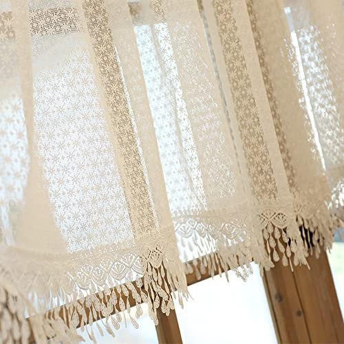 Daliena Scheibengardinen Spitze Bistrogardine Schneeflocken Stickerei Weisse Gardinen Kurz Küchengardinen Landhausstil Fenstervorhang Halbtransparent (BxH 130x120cm) Weiß 1 stück