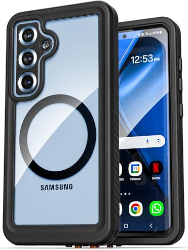 ENCASED Waterproof Case for Samsung Galaxy S25 with Built-in Screen Protector - Shockproof Full-Body 360° Protection, Magnetic Charging [MagSafe Compatible] (IP68) (Clear/Black)