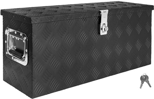 Trucky Deichselbox Schwarz Werkzeugkasten Truckbox Alu Box Anhänger Kiste mit Deckel Abschließbar Alubox Transportbox Werkzeugbox Aluminium Aufbewahrungsbox D055